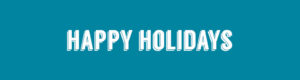 blue background white text says "happy holidays" in bold
