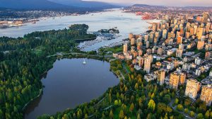 Aerial View of Stanley Park at sunrise