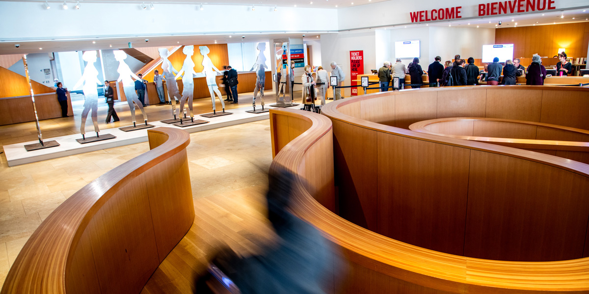 interior shot of the wooden curvy ramp at the AGO