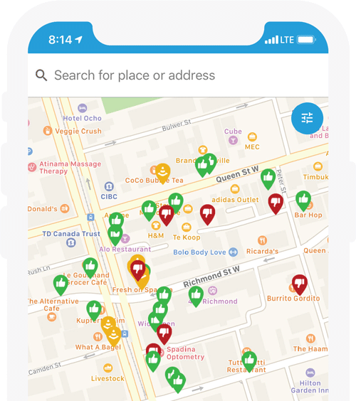 flat-white-mobile-screens-2 iPhone screenshot of accessnow map with pins on it