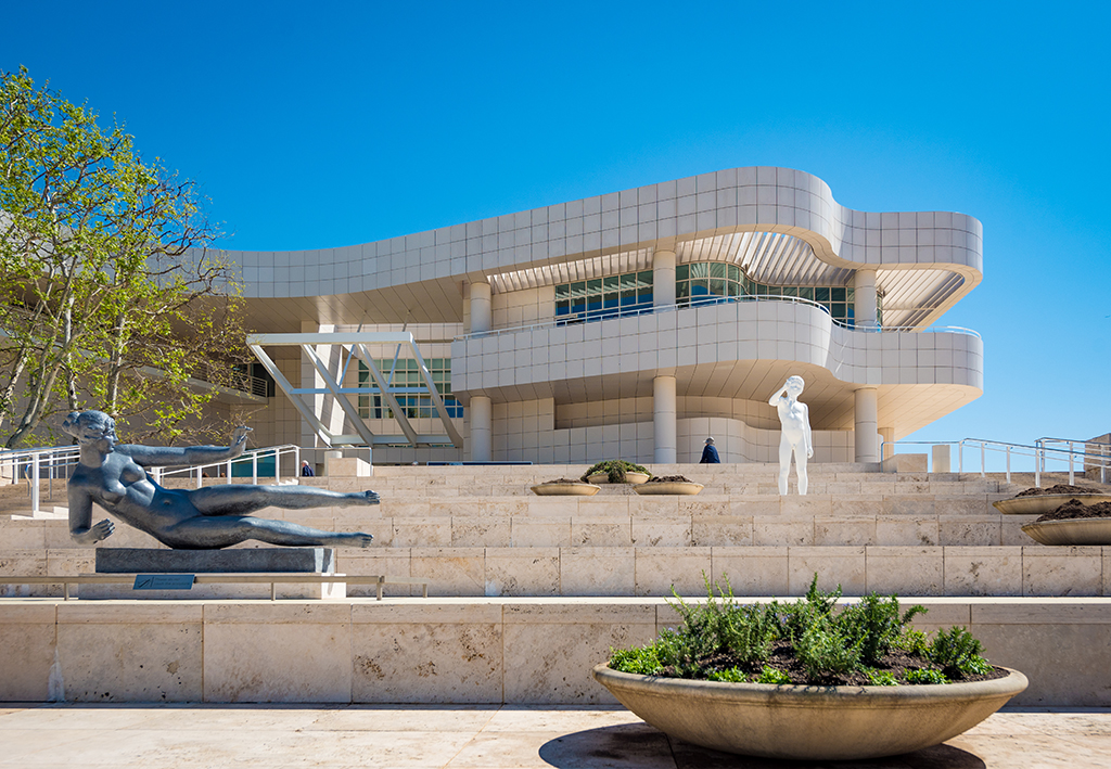 exterior image of the getty museum in the sun