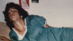 Denise Sherer Jacobson lying down with the text "How could I be sexually active?"