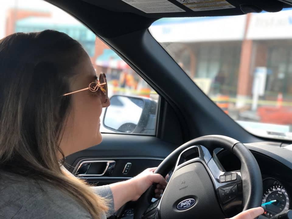 Gabby driving behind the wheel