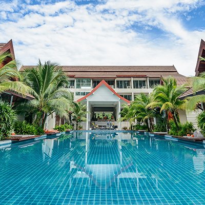 hotel lobby with pool