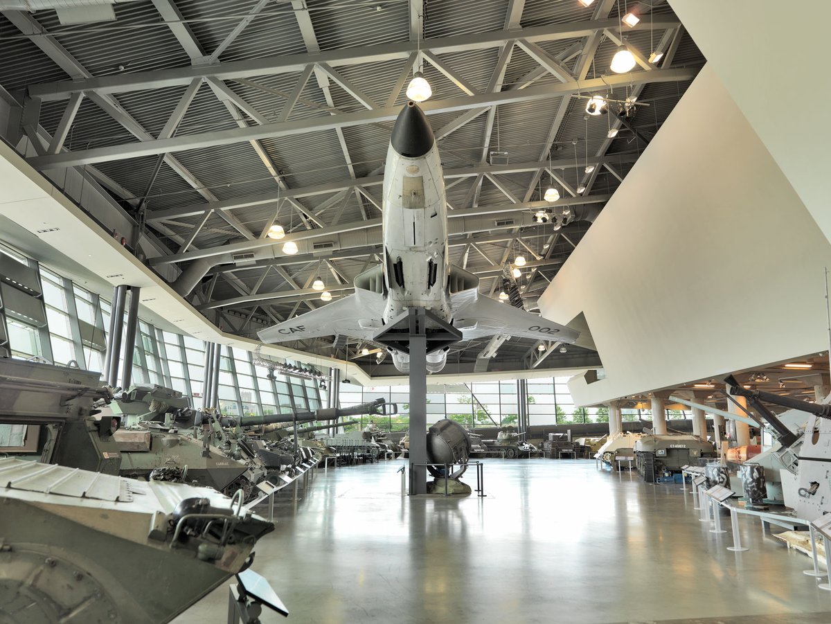 interior of war museum showing fighter jet