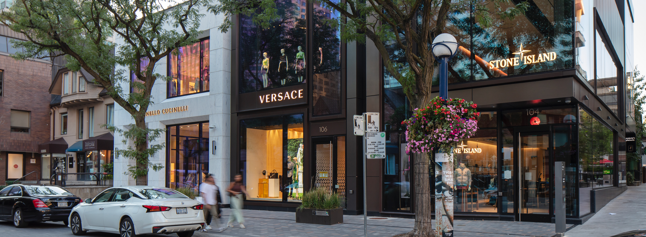 street in yorkville with several luxury brandds