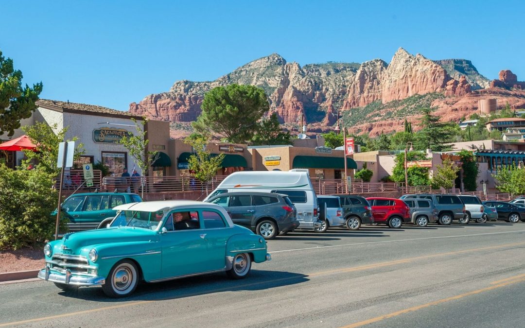Antique car on the road in downtown Sedona
