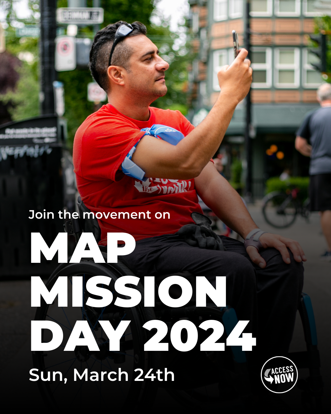 Social graphic to register for MapMission Day 2024, with photo of a man in a wheelchair.