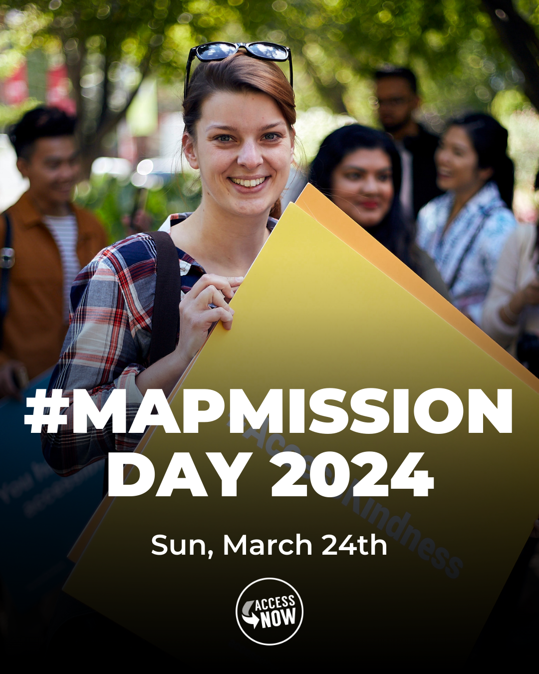 Social graphic to register for MapMission Day 2024, with photo of a woman smiling.