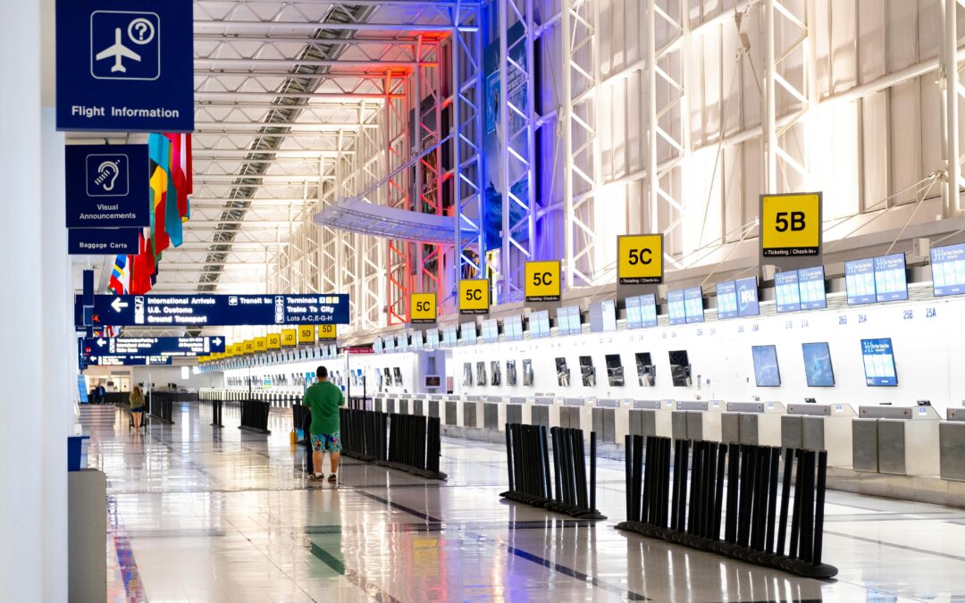 The inside of an airport in Chicago.