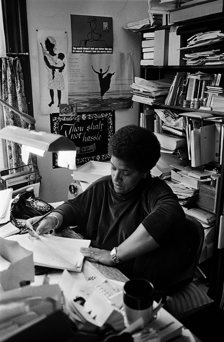 black and white portrait of Audre Lorde