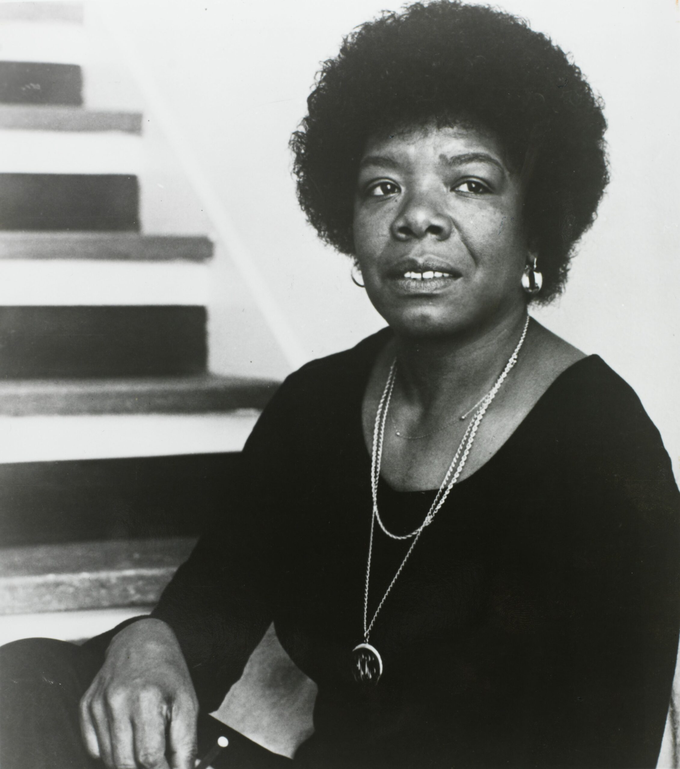 Black and white photo of Maya Angelou